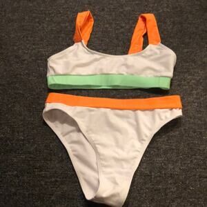 Romwe Brand White/Orange/Green Bikini Women's size Medium  Neon